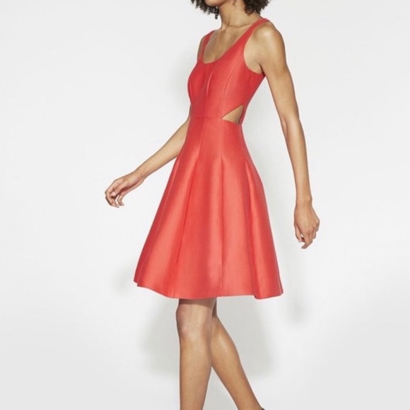 Halston Heritage Side Cut Out Fit & Flare Poppy Orange Mini Dress size 4